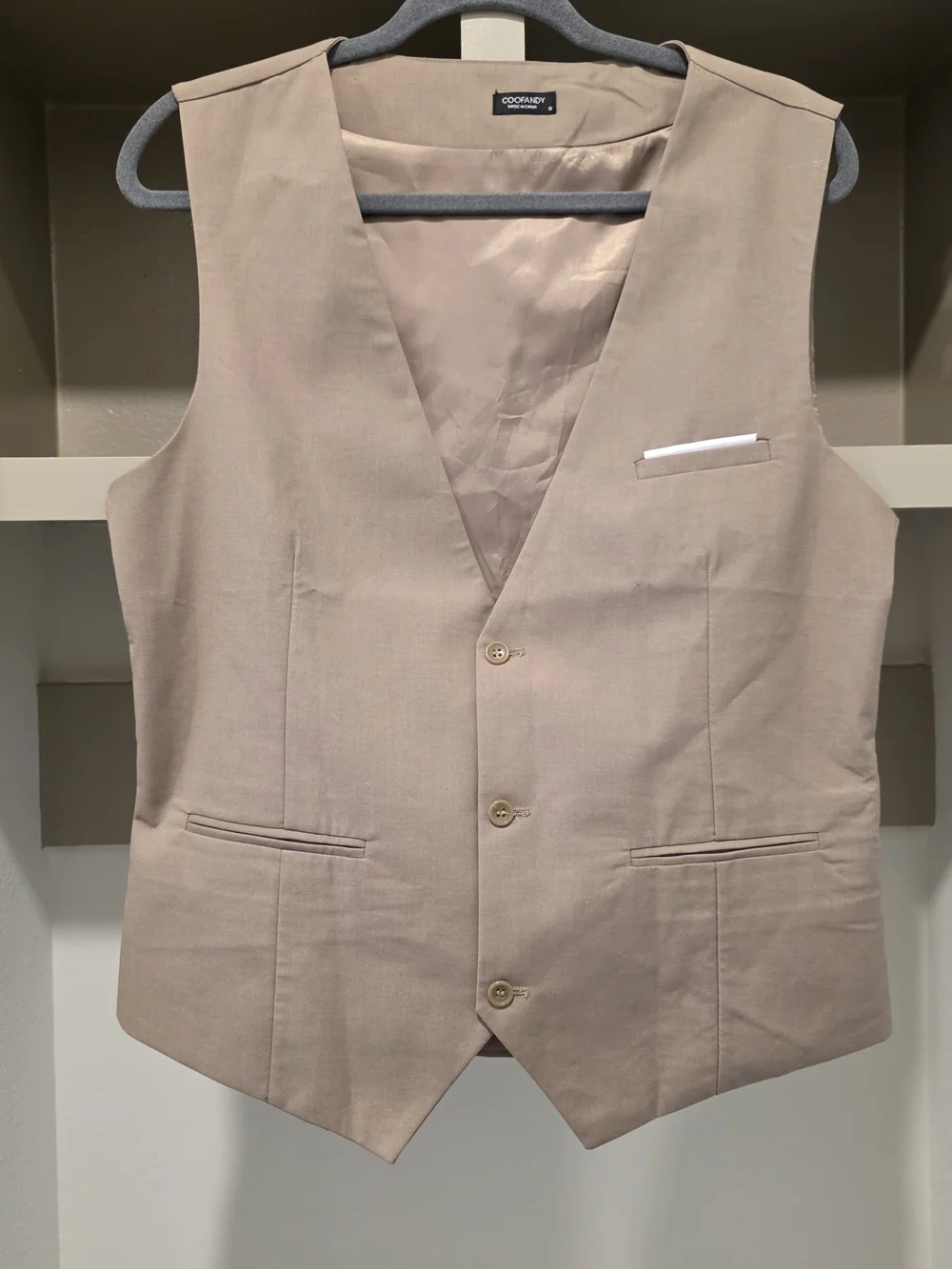 Coofandy Beige Dress Vest — Tailored Men's Satin Lined Vest
